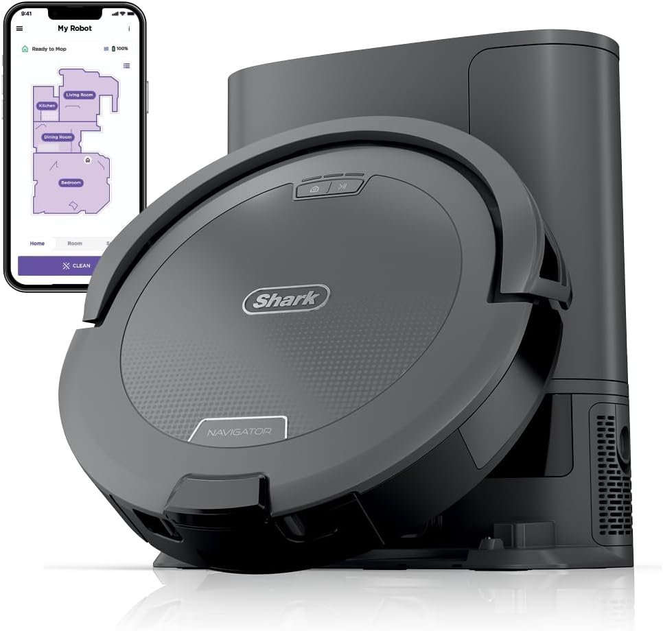 Shark Navigator Robot Vacuum & Self-Empty Base w/Bagless 60-Day Capacity Self-Empty Base, SmartPath Navigation, Powerful Pet Hair Pickup, Anti-Hair Wrap, for Carpets & Hard Floors, RV2120AE (Renewed)