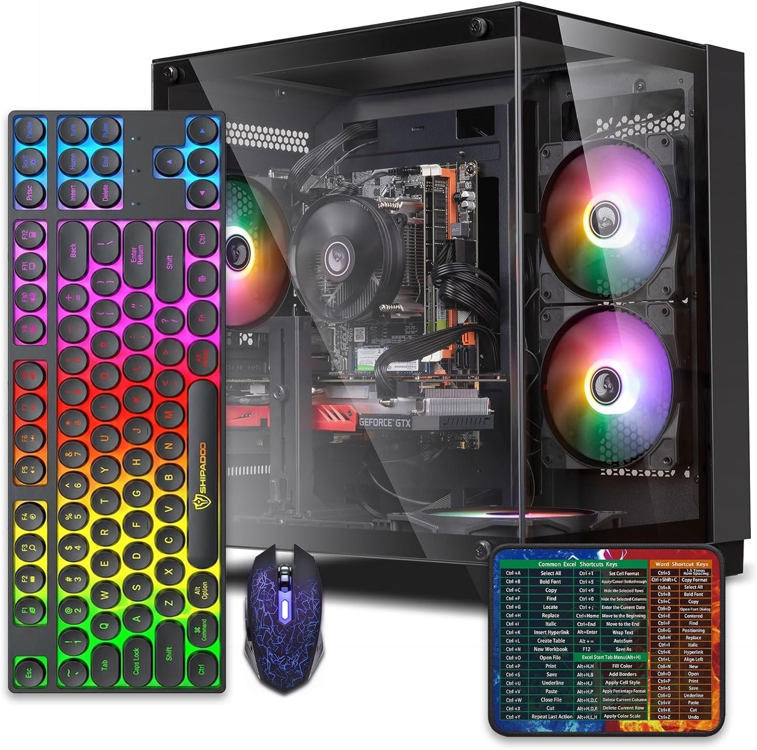 Gaming PC Desktop Computer,Intel Core i7 Desktop,Operating at A Frequency of 3.4-3.9GHz，RTX3050 Graphics Card with 8GB GDDR6 Video Memory,16GB RAM, 512GB SSD,WiFi 5.0,RGB Fan x4,Black