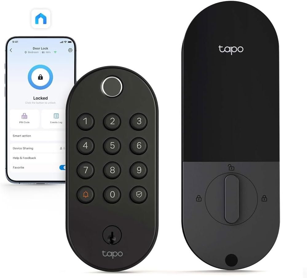 Tapo Smart Wi-Fi Deadbolt Door Lock – Fingerprint Recognition, Keyless Tactile Buttons & in-App Monitoring, Auto-Lock, IP54, BHMA Certified, Compatible with Standard Door Sizes, Tapo DL105