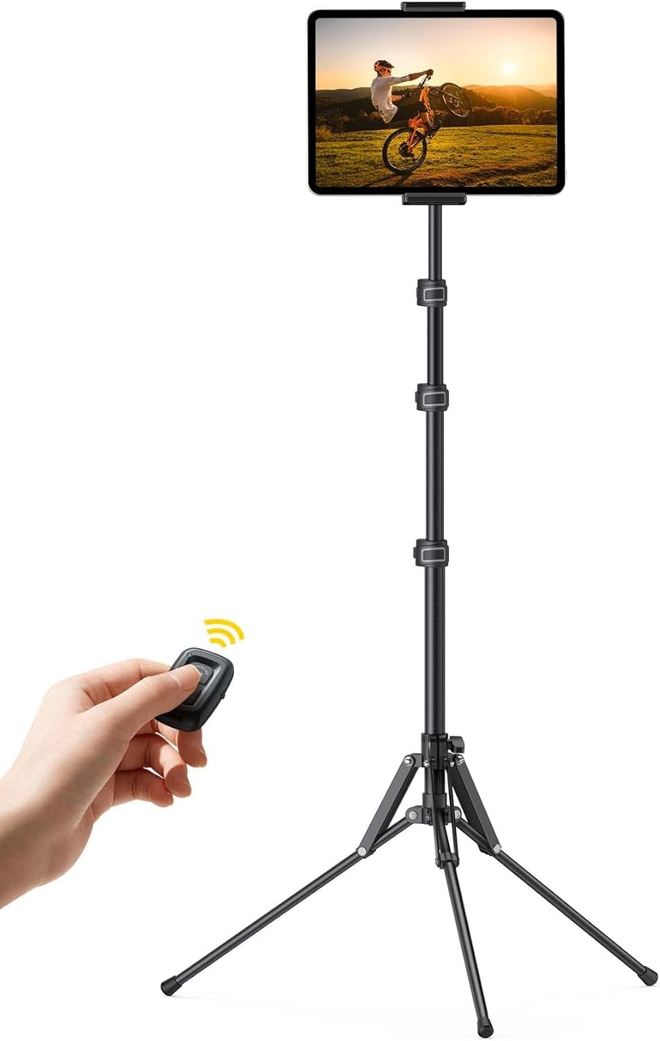 Lamicall Tablet Floor Tripod Stand – 64.9″ Tablet Holder Mount with Adjustable Height for Watching, Bluetooth Remote, for 4.7-13″ iPad Pro 12.9 11 10.5 Mini, Air, iPhone, Galaxy Tabs