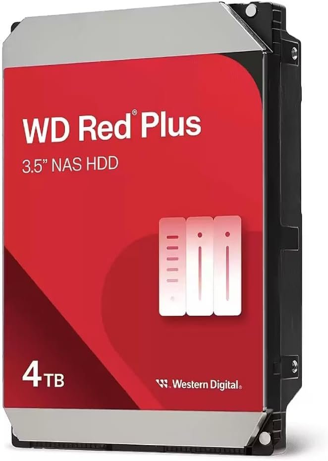 Western Digital 4TB WD Red Plus NAS Internal Hard Drive HDD – 5400 RPM, SATA 6 Gb/s, CMR, 128 MB Cache, 3.5″ – WD40EFZZ