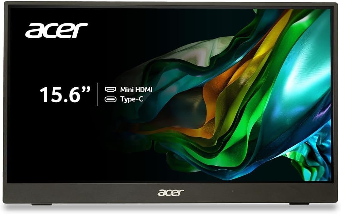 acer PM161Q Bbmiuux 15.6″ Full HD 1920 x 1080 IPS Business Slim Portable Monitor | AMD FreeSync | External Monitor for Laptop PC Mac I Two 1W Speakers | 2 – USB 3.1 Type-C Ports & 1 – Mini HDMI