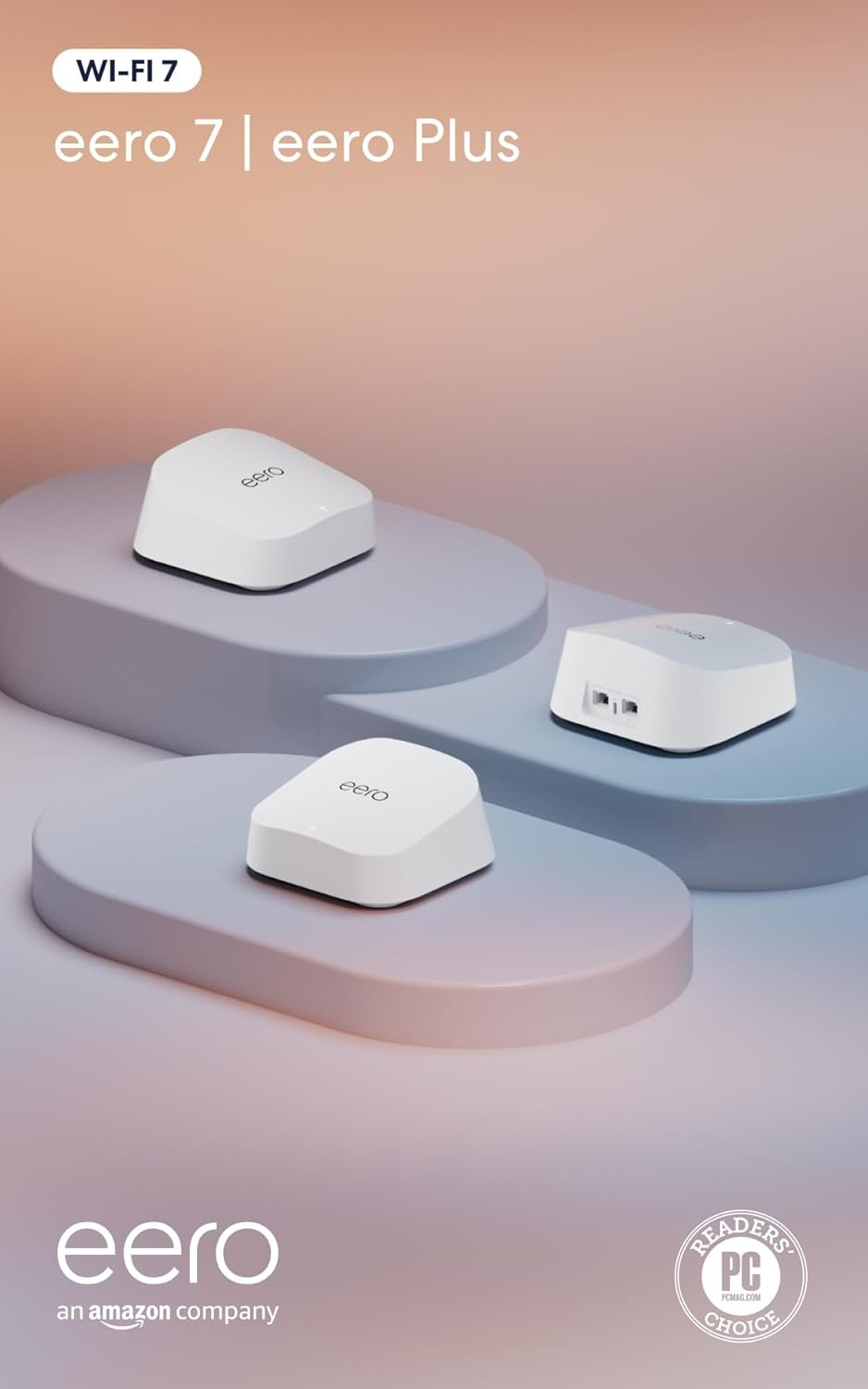 Amazon eero 7 with 1 month free eero Plus (auto-renews) – Supports internet plans up to 2.5 Gbps, Coverage up to 6,000 sq. ft., Connect 120+ devices, 3-pack