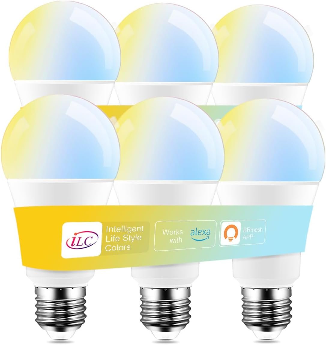 ILC Alexa Light Bulbs, 12W, Smart Light Bulb Compatible with Alexa Required Echo Device, 2700K-6000K Warm White to Daylight Turnable, A19 E26 No Hub Required (6 Packs)