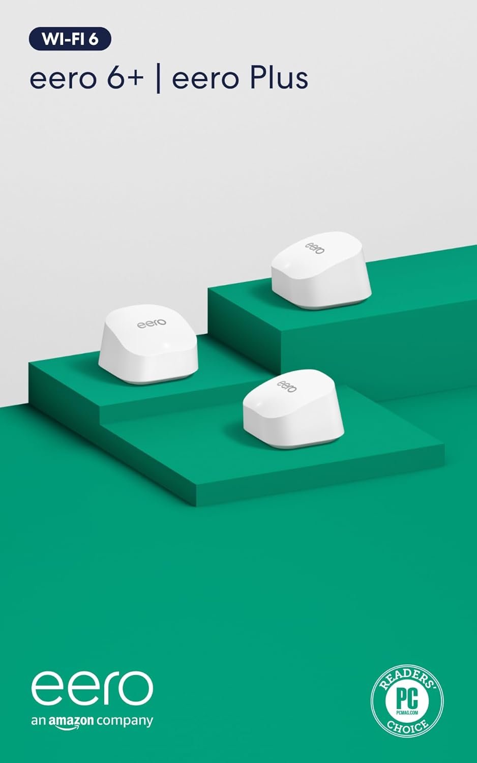 Amazon eero 6+ mesh wifi system with eero Plus annual subscription (auto-renews) – Coverage up to 4,500 sq. ft., Connect 75+ devices, 3-pack