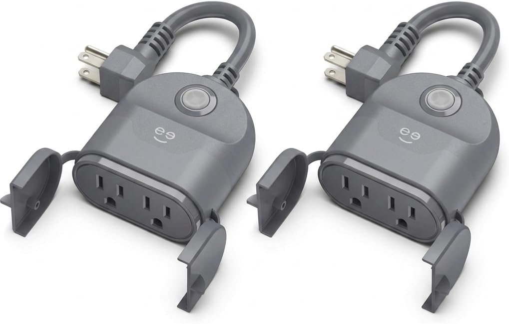 Geeni Outdoor Duo Wi-Fi Smart Plug | 2 Weatherproof Outlets, Compatible with Alexa & Google Assistant | Wireless Remote Control & Timer for Holiday Lights, Appliances, and More, 2-Pack