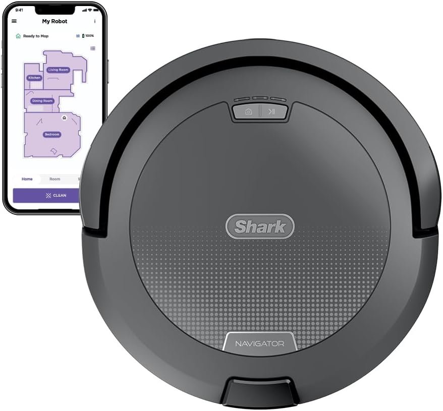 Shark Navigator Robot Vacuum with SmartPath Navigation and Self-Cleaning Brushroll, Powerful Suction, Pet Hair Pickup, Anti-Hair Wrap, for Carpets & Hard Floors, Steel Grey, RV2110 (Renewed)