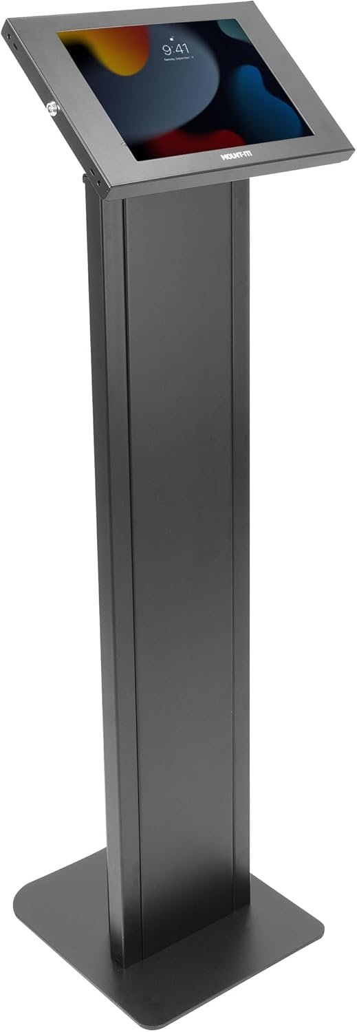 Mount-It! Anti-Theft iPad Floor Stand Kiosk, Locking Tablet Floor Stand for iPad Gen 7–11 & A16, Air & Pro (10.2″–11″), Commercial Kiosk for Retail, Lobby & Trade Show, Black