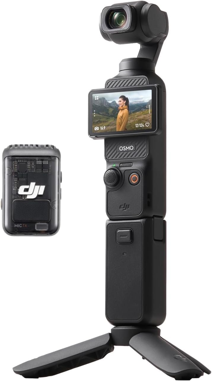 DJI Osmo Pocket 3 Creator Combo, 1” CMOS, 4K Resolution/120fps Vlog Camera, 3-Axis Stabilization, Face/Object Tracking, Mic Included for Clear Sound, Digital Camera for YouTube