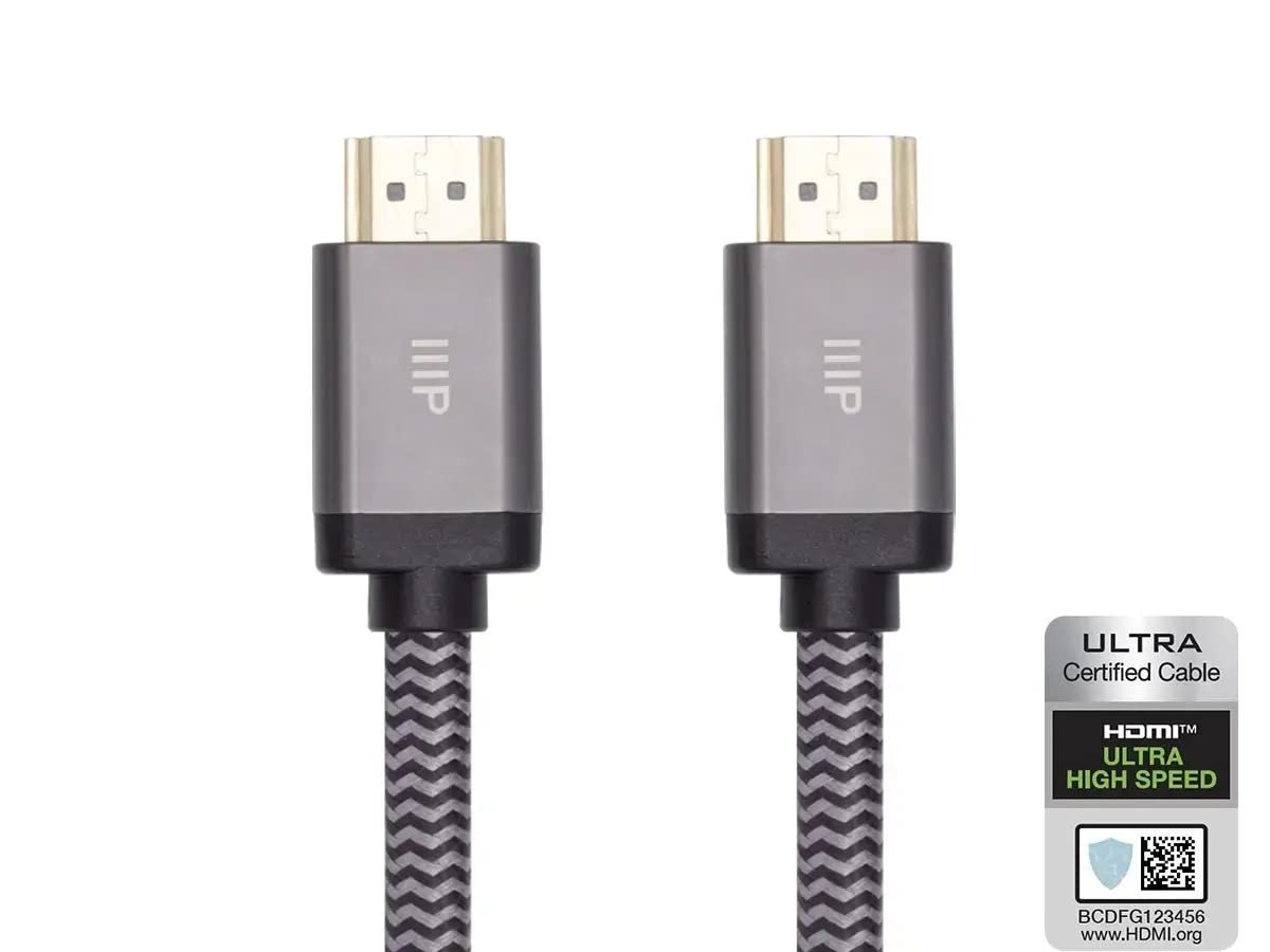 Monoprice 8K Certified Ultra High Speed HDMI 2.1 Cable – Braided, 8K@60Hz, 48Gbps, CL2 Rated, 24AWG, 20 Feet, Black