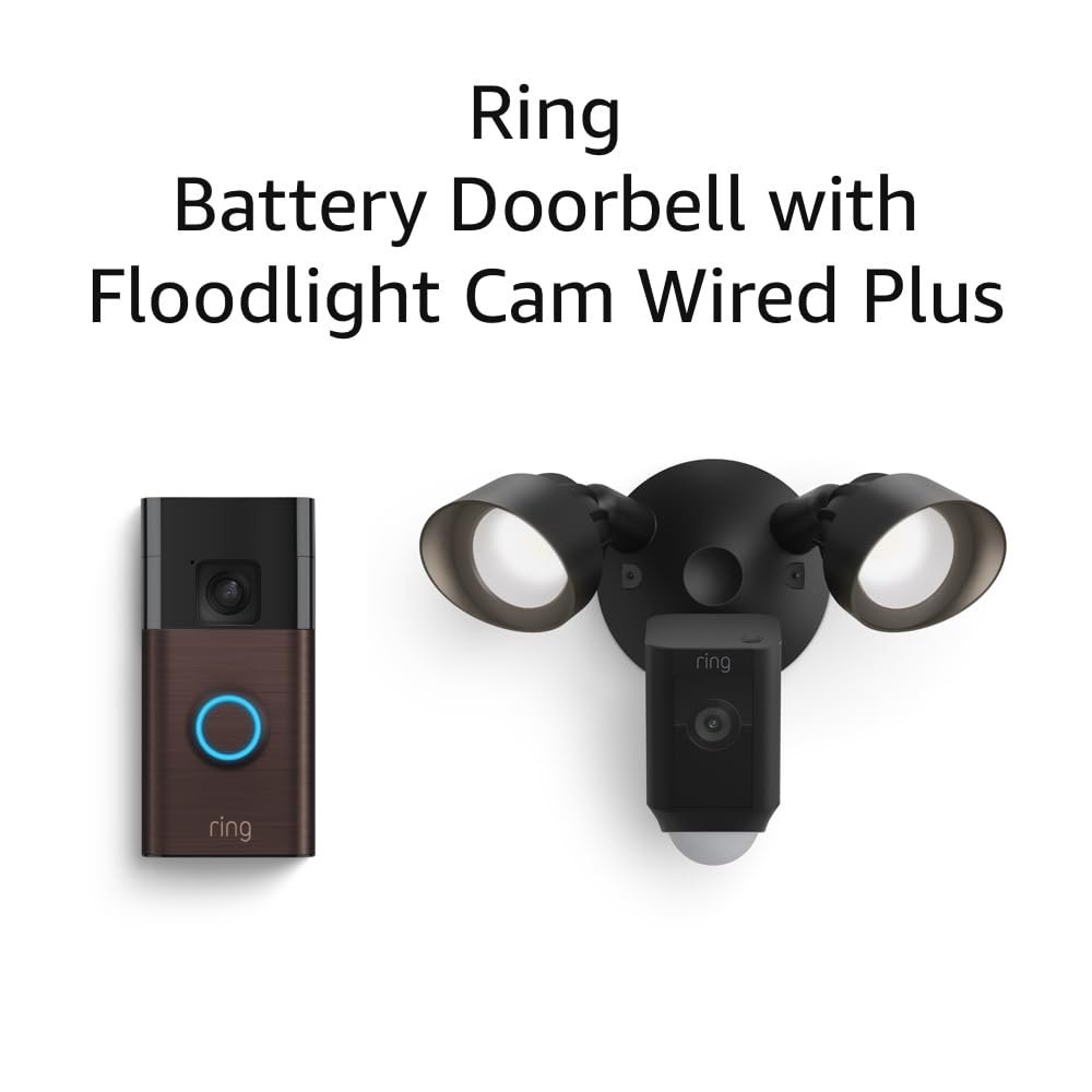 Ring Battery Doorbell with Ring Floodlight Cam Wired Plus (Black)