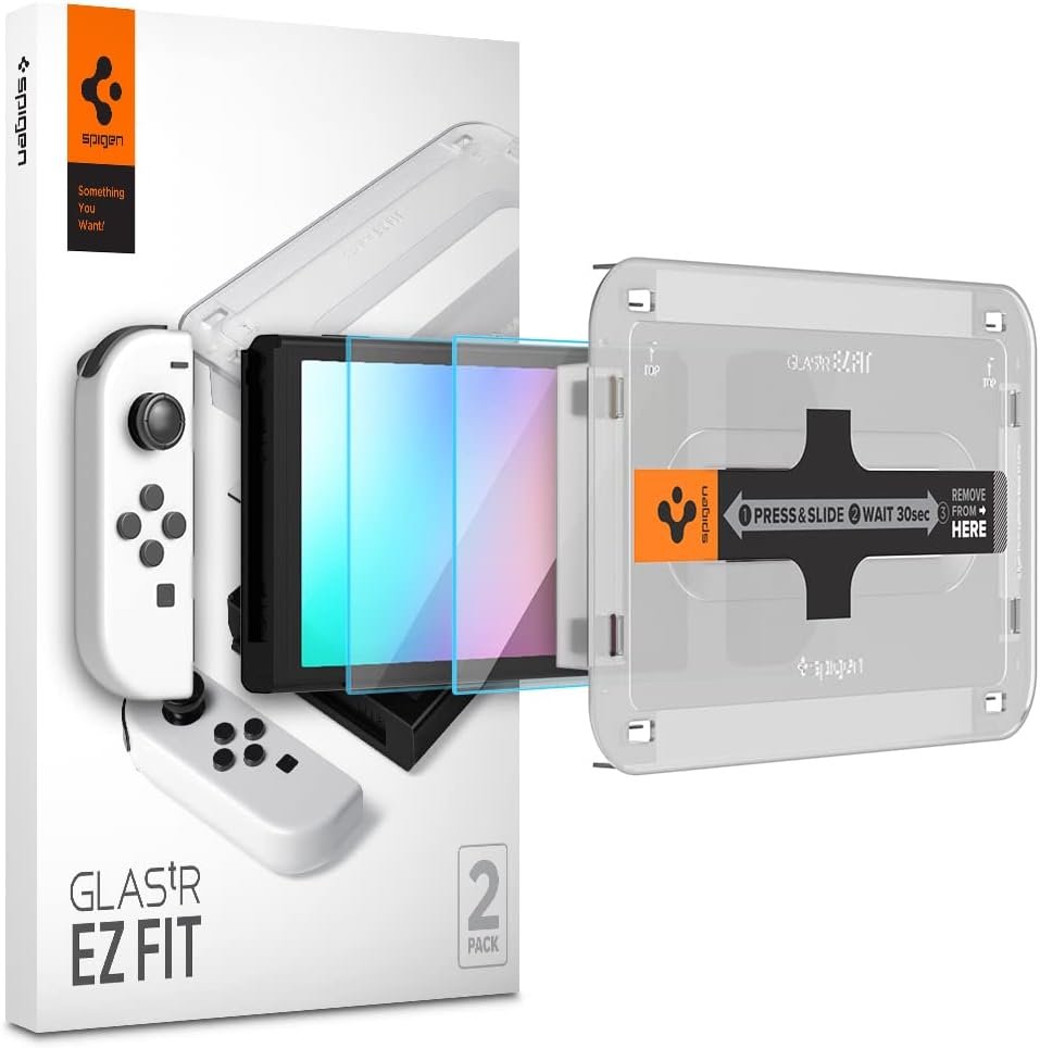Spigen Screen Protector Tempered Glass [GlasTR EZ FIT] designed for Nintendo Switch (OLED model) – 2 Pack