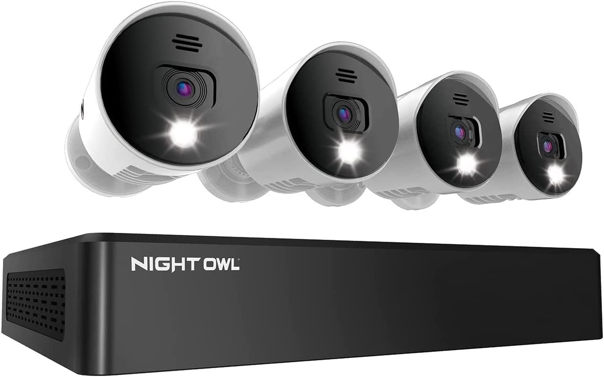 Night Owl 8 Channel 4K Bluetooth DVR with 1TB Hard Drive and 4 Wired 4K Spotlight Cameras with Audio Alerts and Sirens