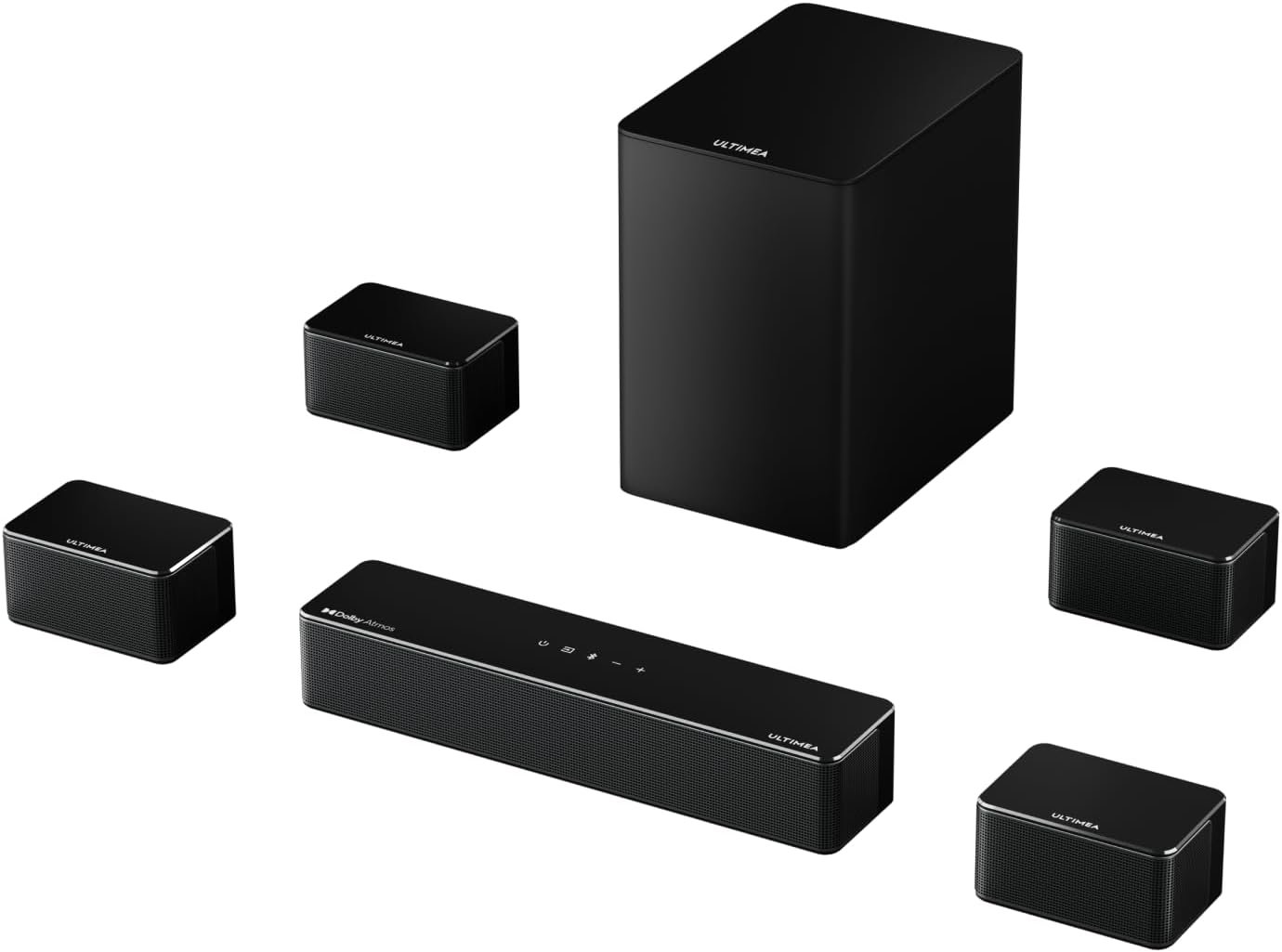 ULTIMEA 7.1CH Surround Sound System for TV, Soundbar with Dolby Atmos, 6.5″ Wireless Subwoofer, APP Control, 4 Wired Surround Speakers, Peak Power 460W Soundbar for TV, Poseidon D80 (New 2025 Model)