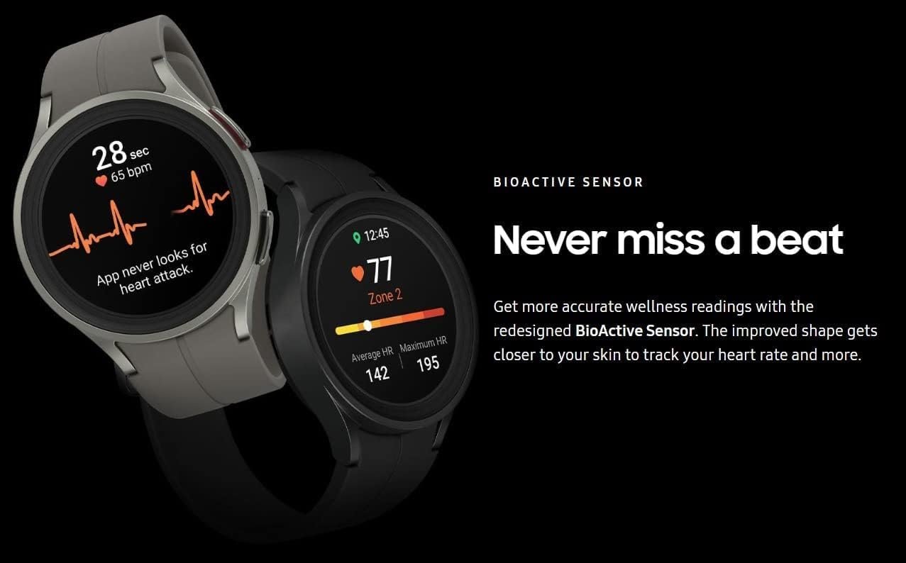 Samsung Galaxy Watch 5 Pro (45mm,WiFi + 4G LTE) 1.4” Super AMOLED Smartwatch GPS Bluetooth with Sleep Coaching,Bioactive Sensor,Water Resistant R925U,Black Titanium (Renewed)