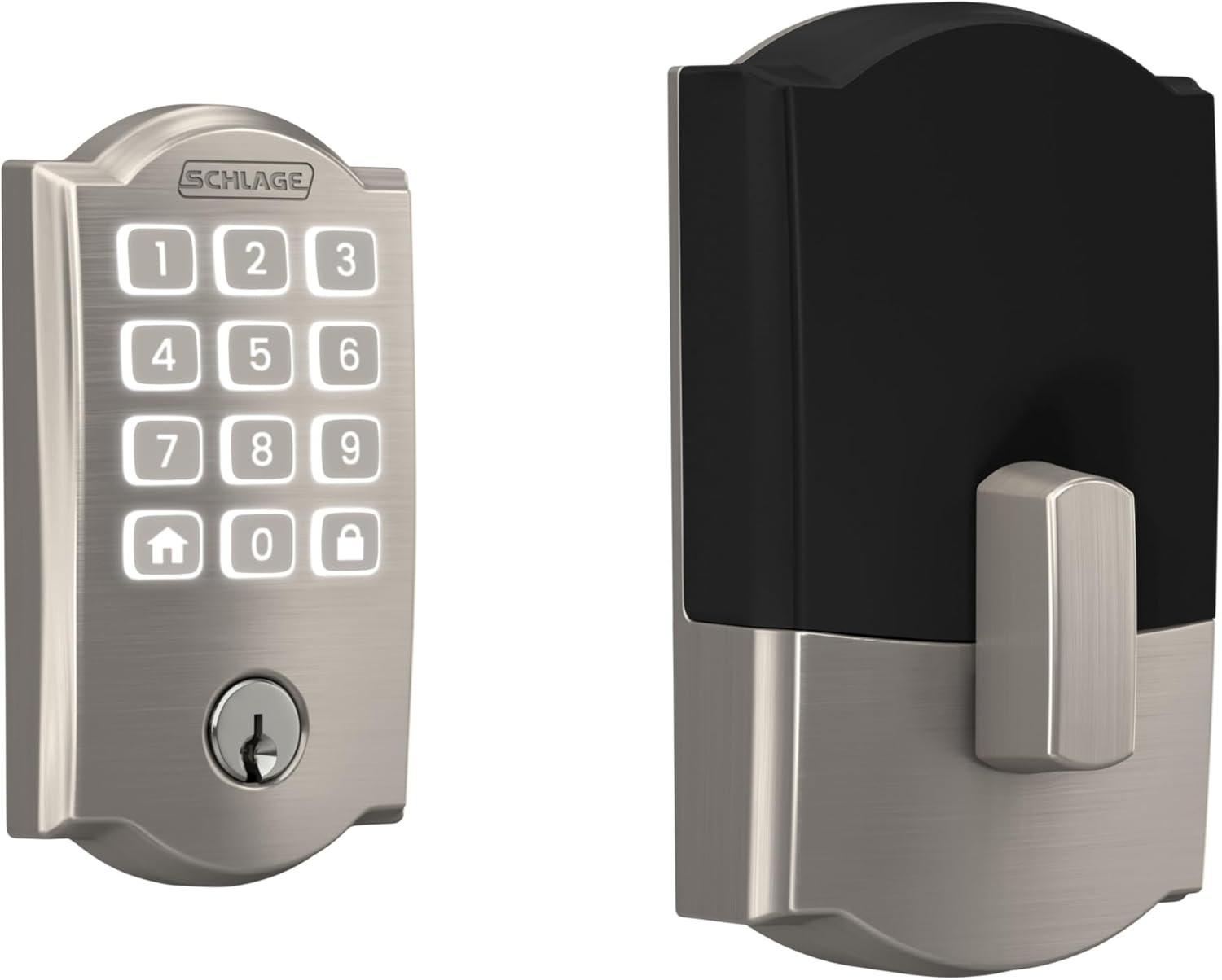 Schlage Arrive Smart Wi‑Fi Deadbolt Lock with Keypad, Keyless Entry Front Door Lock, App Control, Alexa and Google Home Compatible, Satin Nickel, BE459WB CAM 619