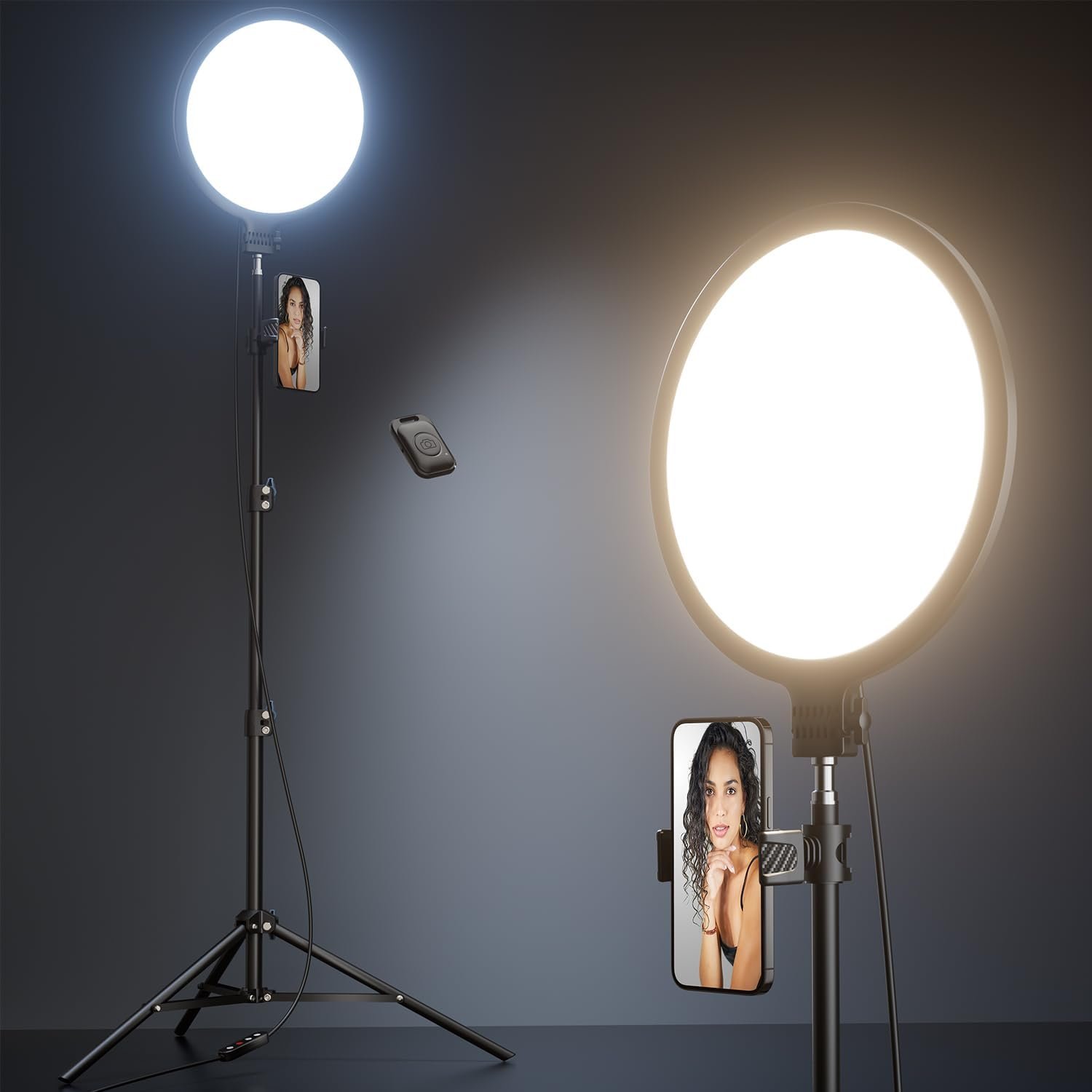 Weilisi 10.5″ Ring Light with 69″ Tripod Stand and Phone Holder Kit, Full-Screen Zoom Lighting for Video Recording, Makeup, Live Stream, Dimmable LED Selfie Ring Light Tripod for iPhone with Remote