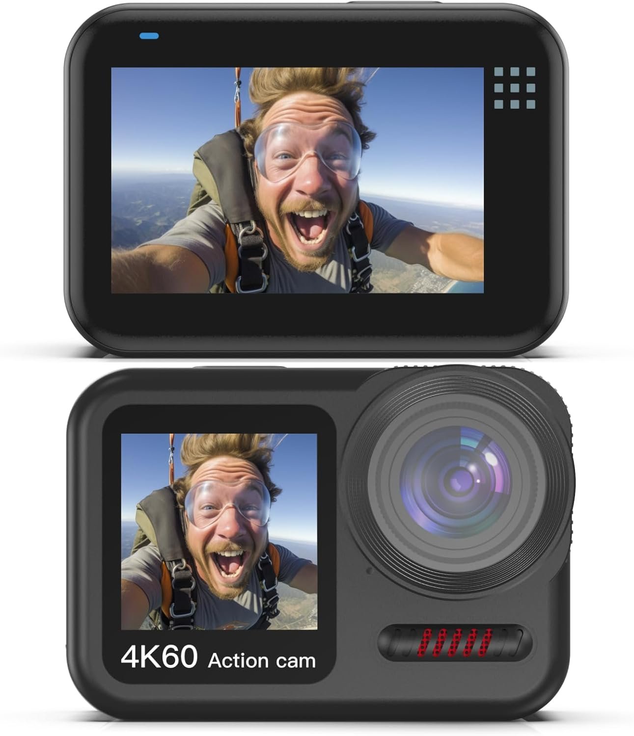 4K 60FPS Waterproof Action Camera, Bare Metal 66FT Underwater Camera, 2″ Touch Dual Screen Sports 6-Axis Stabilization,2 Batteries Internal Microphone Vlog Camera for Diving Cycling Outdoor