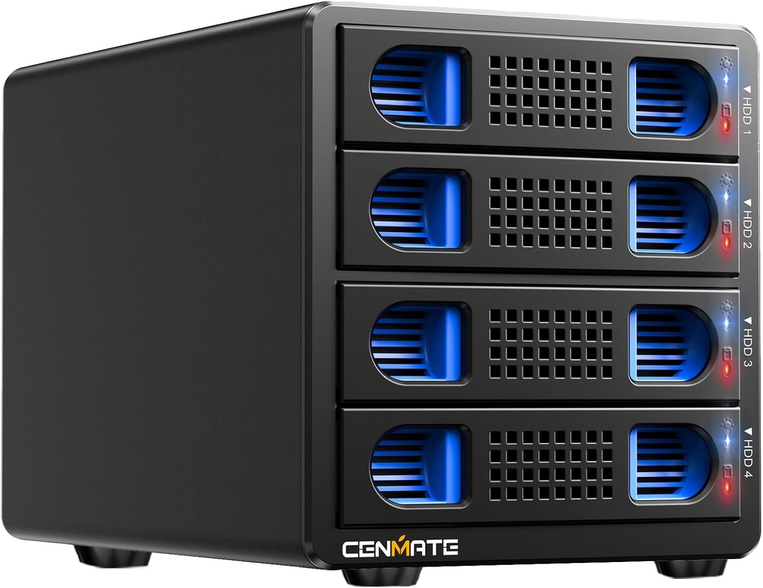 CENMATE Aluminum 4 Bay Hard Drive Enclosure with Cooling Fan for 2.5“/3.5″ SATA HDD/SSD with USB A/C 3.0, Support Hot Swappable, Tool-Free HDD Enclosure, DAS(NO RAID/NAS)