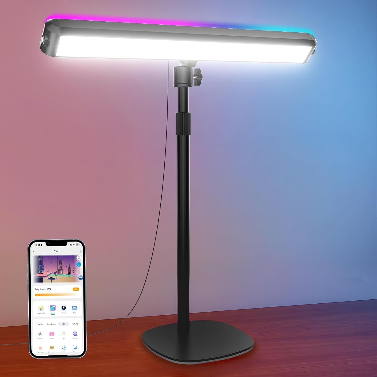 NEEWER Dual Sided RGB LED Streaming Key Light, Smart Desk Lamp Compatible with Alexa Google Assistant for Gaming Video Conference, 16 Million Colors, 2700K-7000K/CRI97+ Studio Tube Lighting, NG01