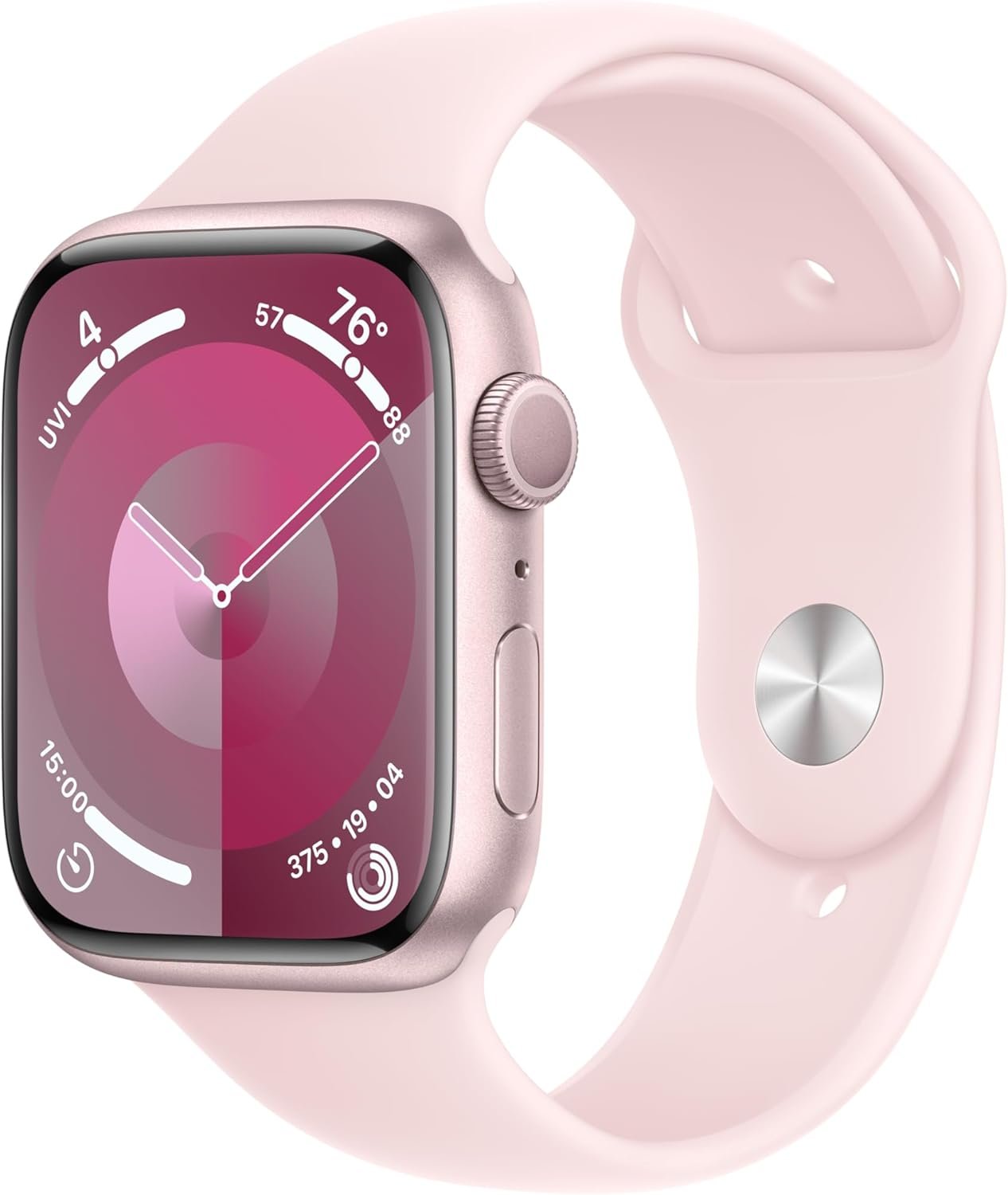 Apple Watch Series 9 [GPS, 45mm] Pink Aluminum Case with Pink Sport Band, M/L (Renewed)