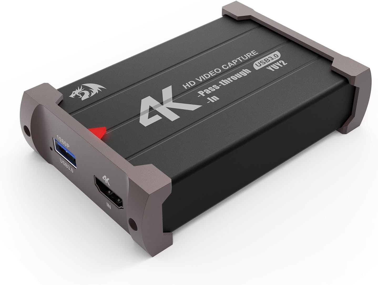 Redragon VC321 4K Video Capture Card, USB 3.0 1080p 60fps Video Capture, 4K HDMI Pass-Through, Zero-Latency Streaming, Compatible with Windows/Mac, Game Capture for PS5, Xbox, NS, DSLR, OBS