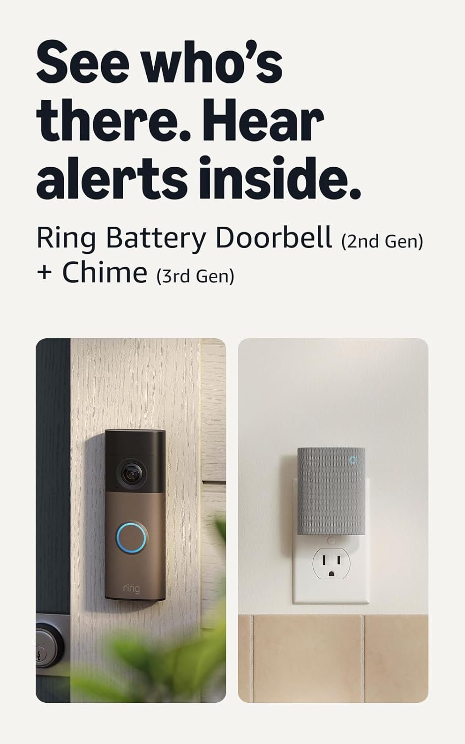 Ring Battery Doorbell (newest model), Matte Mocha with Chime (newest model), White
