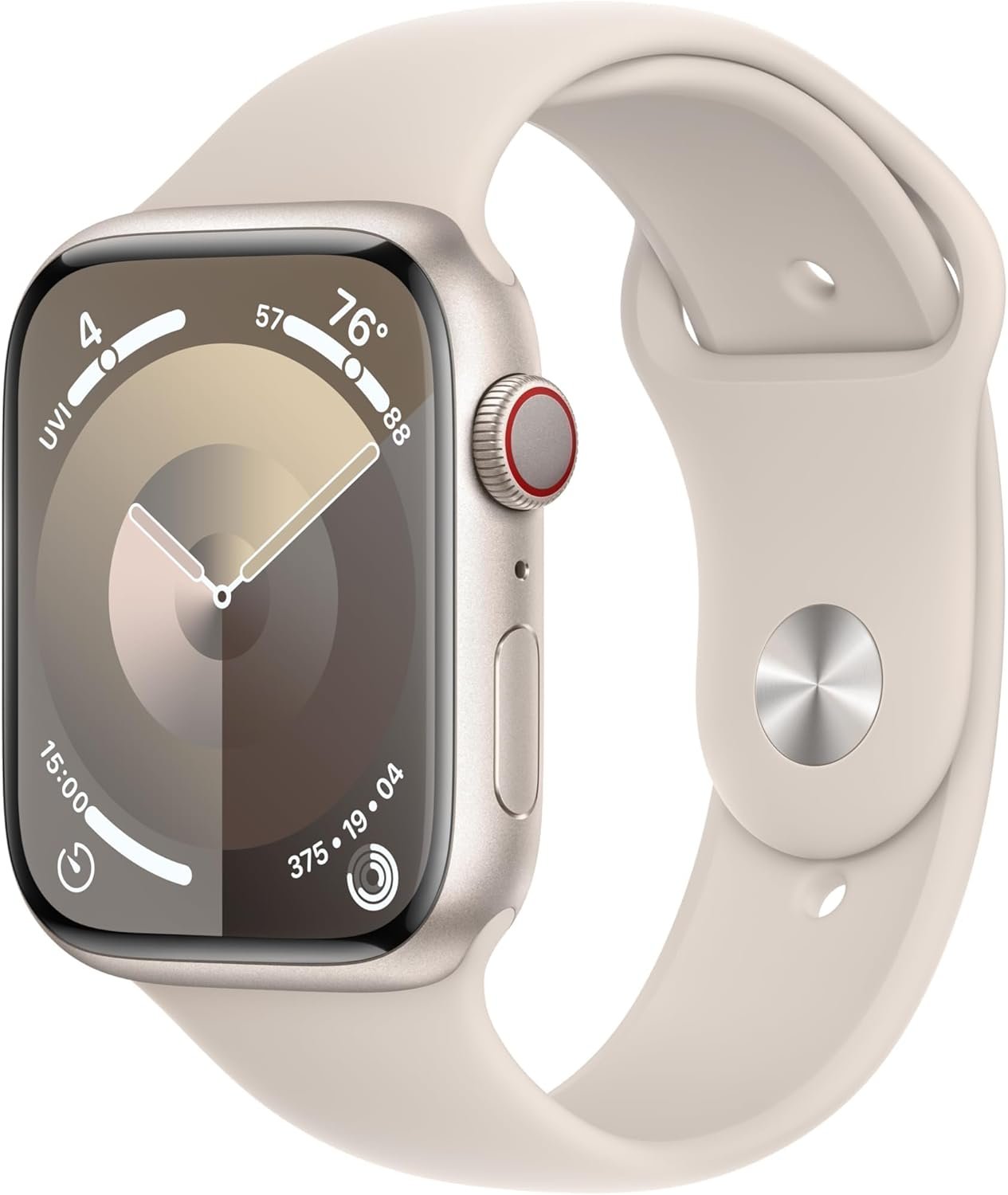 Apple Watch Series 9 [GPS + Cellular, 45mm] – Starlight Case with Starlight Sport Band, S/M (Renewed Premium)