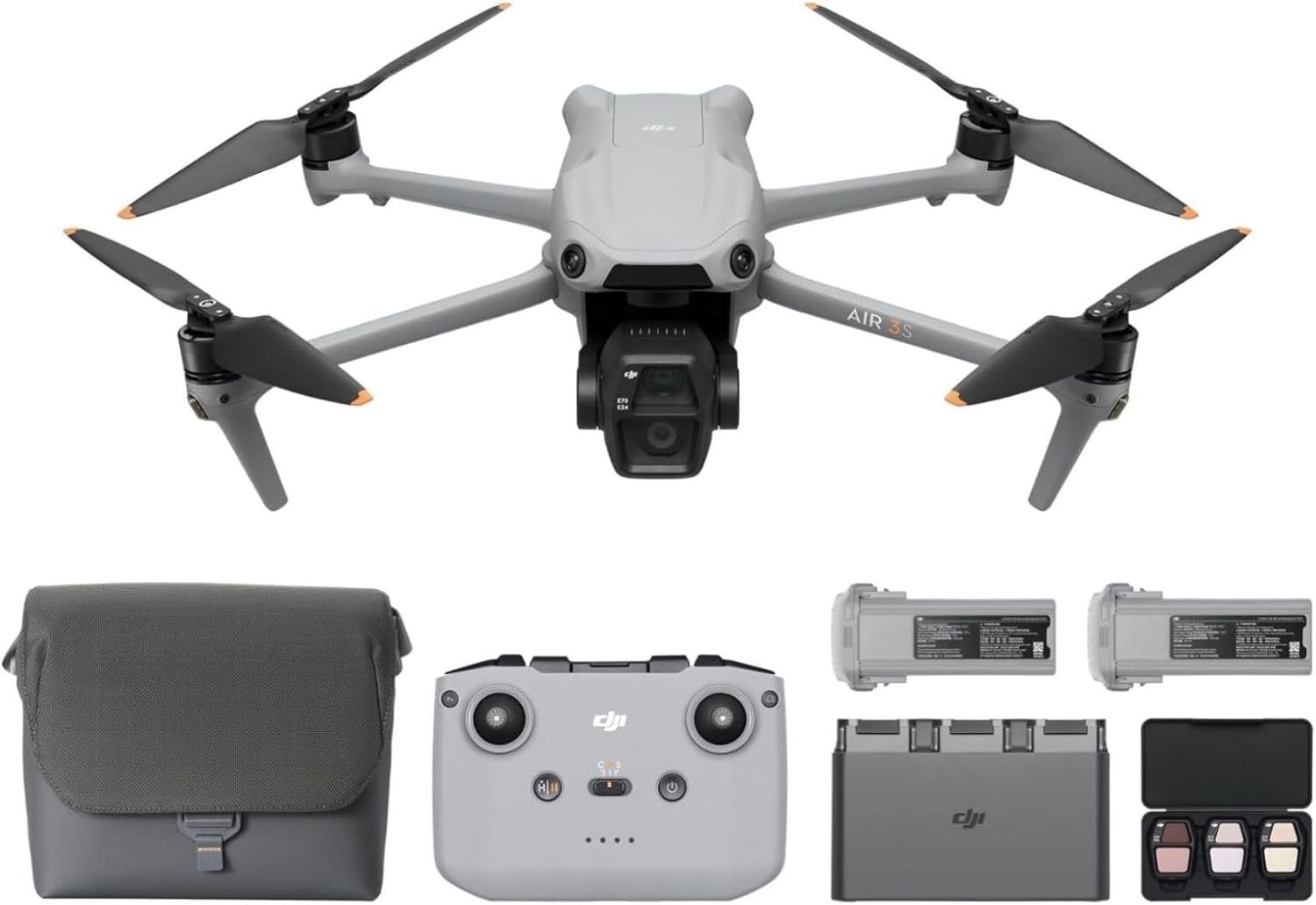 DJI Air 3S Fly More Combo (RC-N3), Drone with 1″ CMOS Wide-Angle & Medium Tele Camera, 4K/60fps HDR Video, Nightscape Omnidirectional Obstacle Sensing (Renewed)