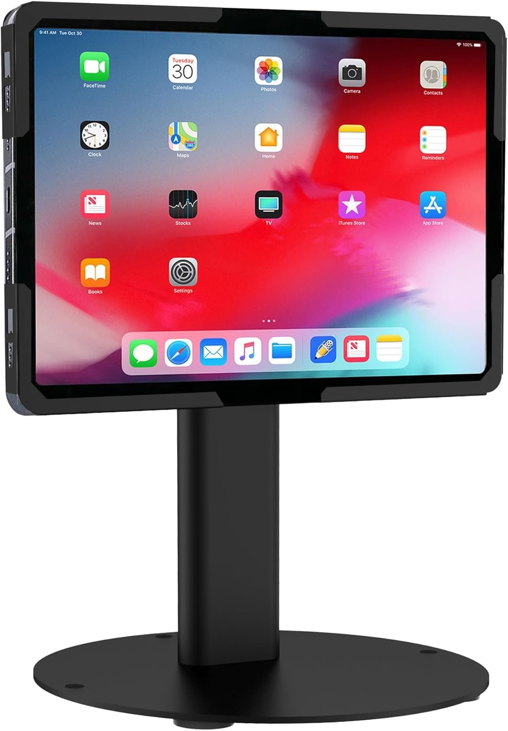 Mount-It! Universal Tablet Stand with Tilt, Anti-Theft Retail iPad POS Kiosk Stand, Fits 9.7″–13.1″ Tablets, 90° Rotation & 180° Tilt, 20 lb Capacity, Steel Countertop Mount, Black