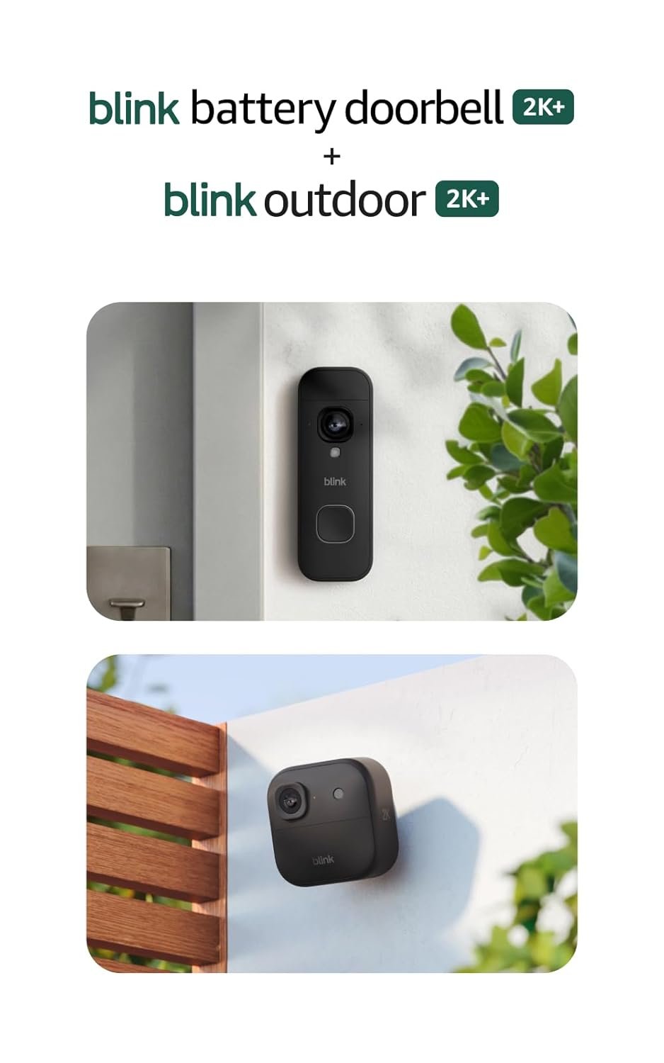 Blink Battery Doorbell 2K+ (newest model) and Outdoor 2K+ (newest model) — Wireless smart security, 2K video, enhanced audio. Sync Module Core included – 5 Cameras + Battery Doorbell 2K+ (Black)