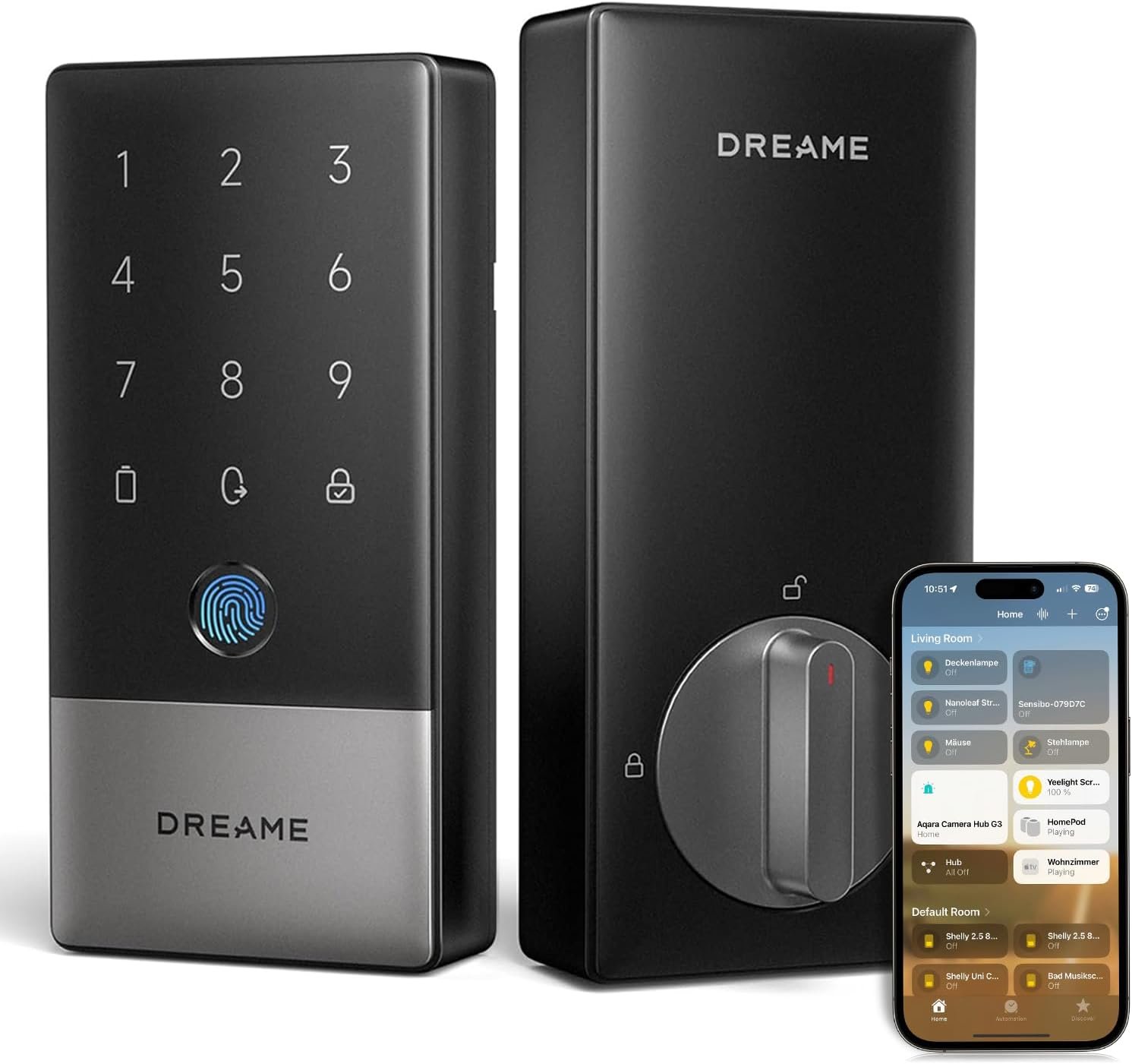 DREAME Wi-Fi Smart Door Lock for Front Door A10, Matter Over Thread, Works with Apple Home, Alexa, Google, AI Fingerprint Keyless Deadbolt Set, Auto Unlock, BHMA Grade 2, IP65 Waterproof