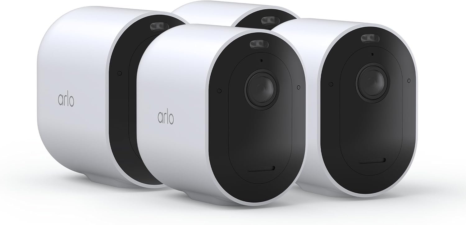 Arlo Pro 5S 2K Wireless Camera with Spotlight, Color Night Vision, Motion Detection, Dual-Band Wi-Fi, 2-Way Audio, Integrated Siren, White, 4 Pack, VMC4460P (Renewed)