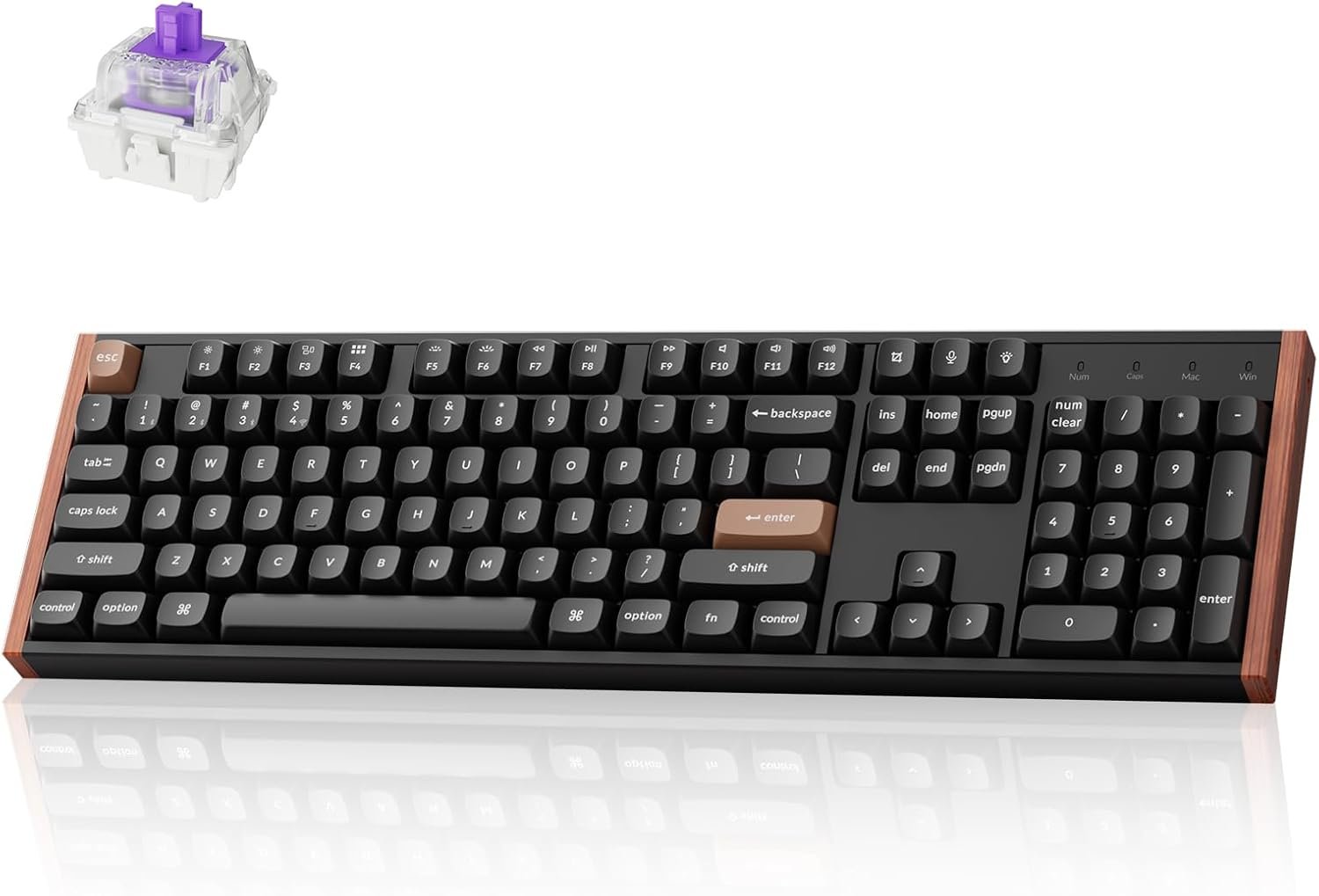 Keychron K10 HE Hall Effect Keyboard, Gateron Double-Rail Nebula Magnetic Switch, Full-Size Tri-Mode Wireless Keyboard with Rapid Trigger, Adjustable Actuation, RGB, Aluminum + Wood Frame – Black