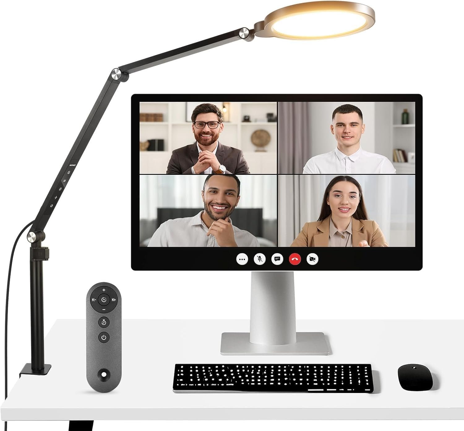 NEEWER Basics 18W 7″ Desktop Ring Light with Stand for Desk, Video Conference Streaming Recording Makeup Selfie Computer Laptop Zoom Lighting, Full Screen LED Circle Ringlight with Arm & C Clamp, R18