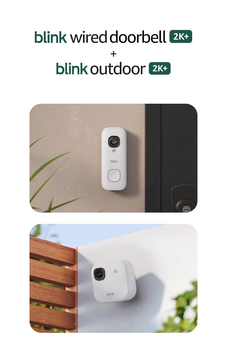 Blink Wired Doorbell 2K+ (all-new) and Outdoor 2K+ (newest model) — 2K video, enhanced audio. Sync Module Core included – 5 Cameras + Video Doorbell – (White)