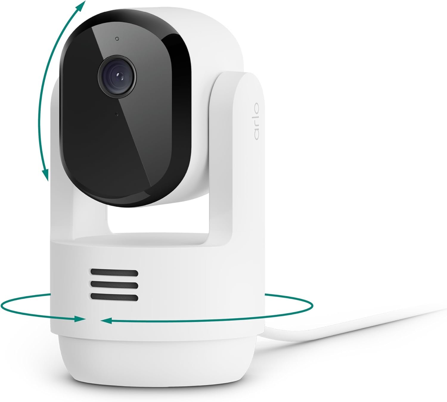 Arlo Essential Indoor Pan Tilt Security Camera 2K (2025 Release) – Wired Plug-in Power, Person Recognition, Animal Detection, Animated Preview, 1-Month Secure Plan, Auto Motion Tracking, 1 Cam, White