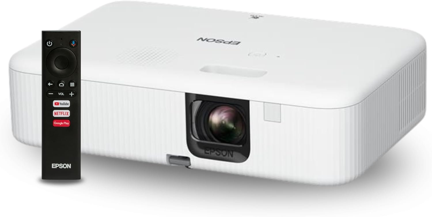 Epson EpiqVision Flex CO-FH02 Full HD 1080p Smart Streaming Portable Projector 3-Chip 3LCD, 3000 Lumen Color/White Brightness, Android TV, Bluetooth, 5W Speaker, Home Entertainment