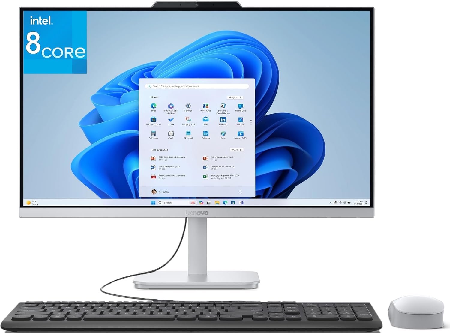 Lenovo 24 IdeaCentre All-in-One 1080P Desktop Computer, Intel 8-Core i3-N305 Processor, 16GB DDR4 RAM, 512GB PCIe SSD, 23.8″ AIO for Home, Lifetime Office 365 for Web, WiFi 6, Bluetooth, Win 11, White