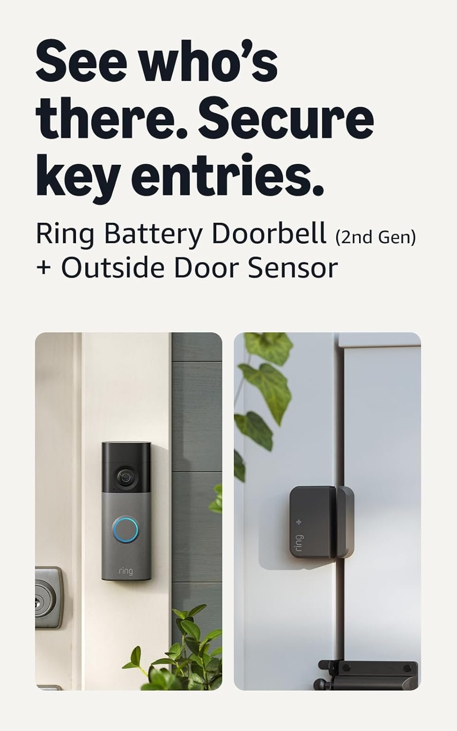 Ring Battery Doorbell (newest model), Speckled Gray with Outside Door Sensor, (newest model)