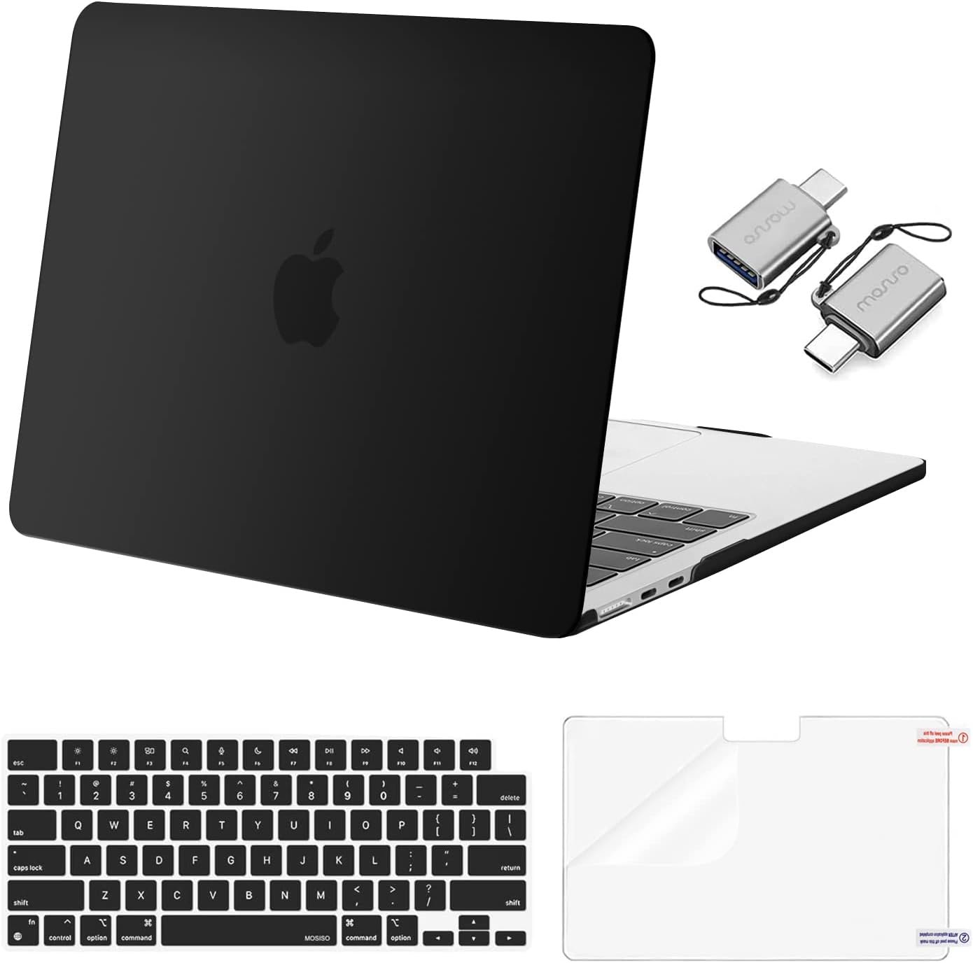 MOSISO Compatible with MacBook Air 13 inch Case M5 2026 M4 2025 M3 M2 2024-2022 A3449 A3240 A3113 A2681, Hard Shell&Keyboard Cover&Screen Film&Type C for MacBook Air 13.6 inch Case, Black