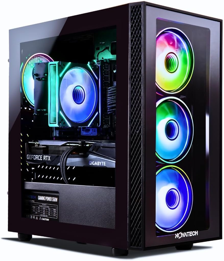 NOVATECH Phantom – Prebuilt Gaming PC Desktop Computer – RTX 3050 – Intel i7 Xeon 3.5GHz – 16GB RAM – 512GB M.2 SSD WiFi/BT, Win 11 Pro – Gaming Computer Tower, Pre Built PC Gaming – 1 Year Warranty