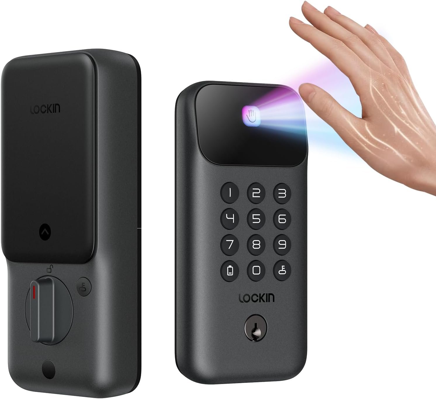 Lockin Venoris Go – Smart Lock – Palm Vein Keyless Entry Door Lock – 5 Unlock Methods, Built-in WiFi, Smart-Home Compatible – Front Door Security – 7-Month Battery