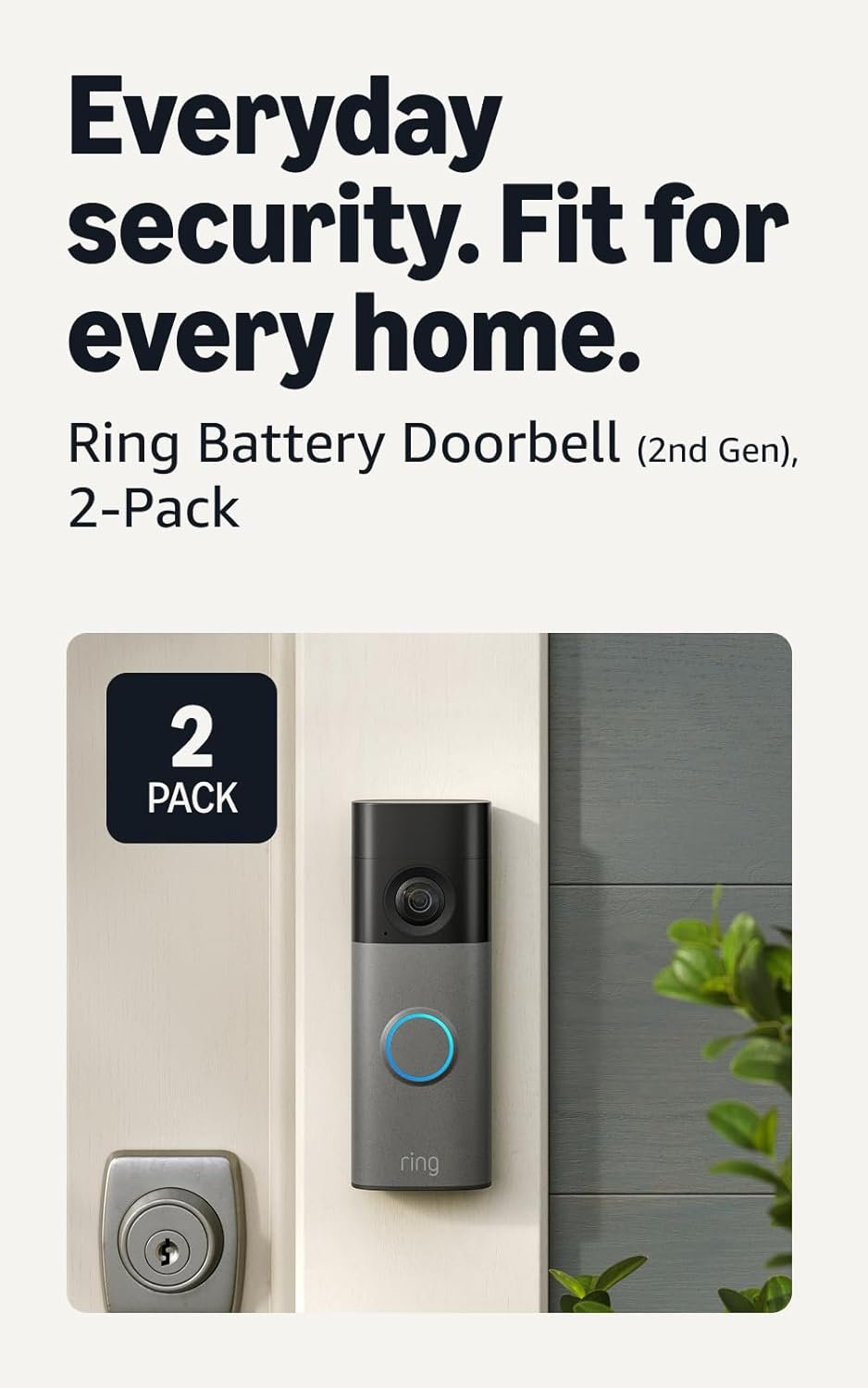 Ring Battery Doorbell (newest model), Retinal 2K with wide-angle video, up to 6x Enhanced Zoom, Two-Way Talk, and Built-In Battery, 2-pack Speckled Gray