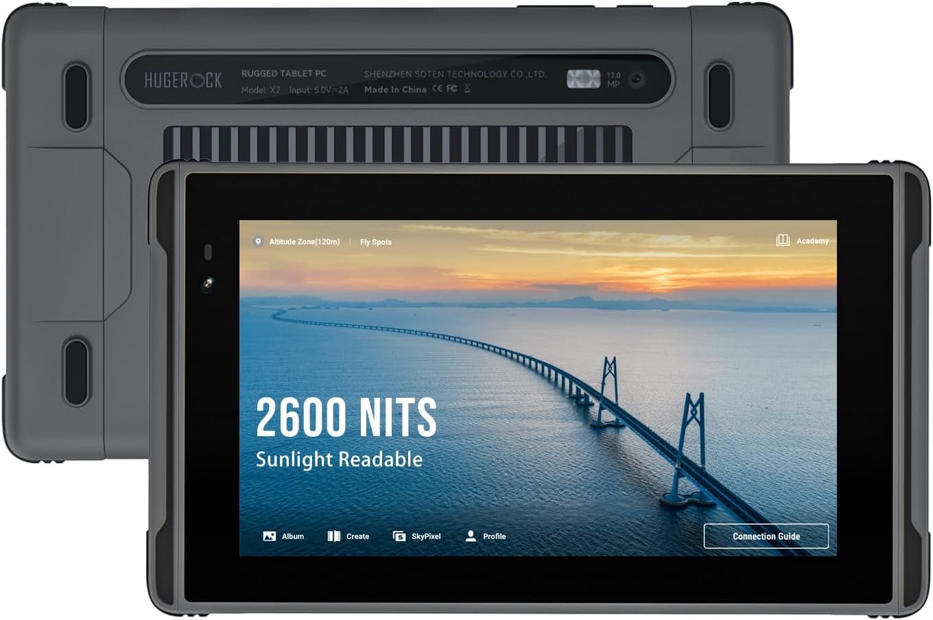 HUGEROCK X7 Rugged Tablet PC 2600nit Sunlight Readable,7 Inch RAM 8GB+ROM 128GB Android 13 Outdoor Anti-Drop Waterproof Tablets for UAV Camping Fishing Moto Drone Camera Monitor