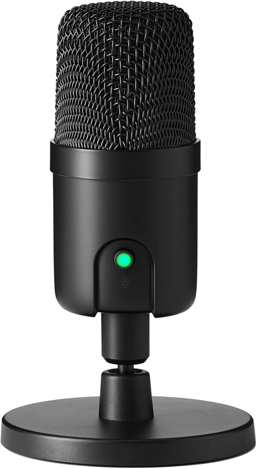 Amazon Basics Condenser Microphone for PC, Cardioid Pickup, USB Mic for Streaming, Recording, and Podcasting, 360° Adjustable Stand, Plug and Play, 5.8″ x 3.4″, Black