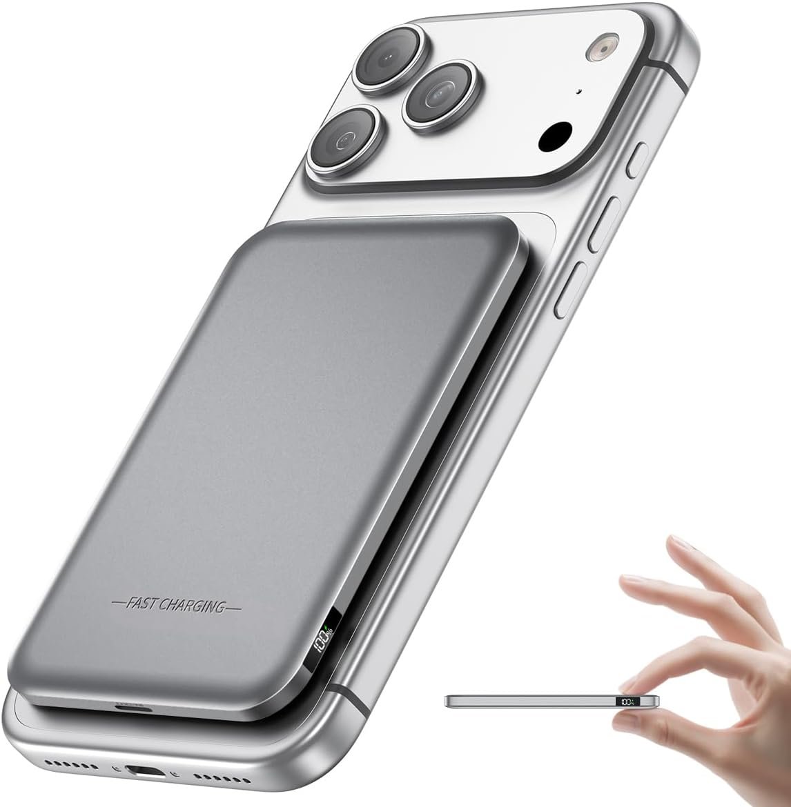 Aobbow Magnetic Portable Charger, 50% Smaller & Slimmer 5000mAh Power Bank with LED Display, 15W Fast Charging Battery Pack, Travel Essential MagSafe Compatible Charger for iPhone 17/16/15 – Gray