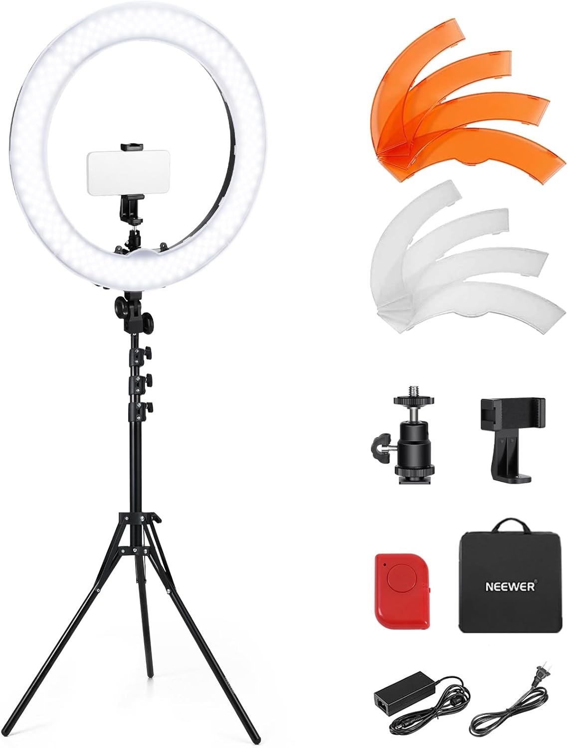 NEEWER 55W 18″/45cm Ring Light Kit [New Version], 5600K Dimmable LED Ringlight Tripod Stand Phone Holder for iPhone Selfie Makeup Lash Tattoo Studio Photo Video Recording Photography Lighting, RL-18