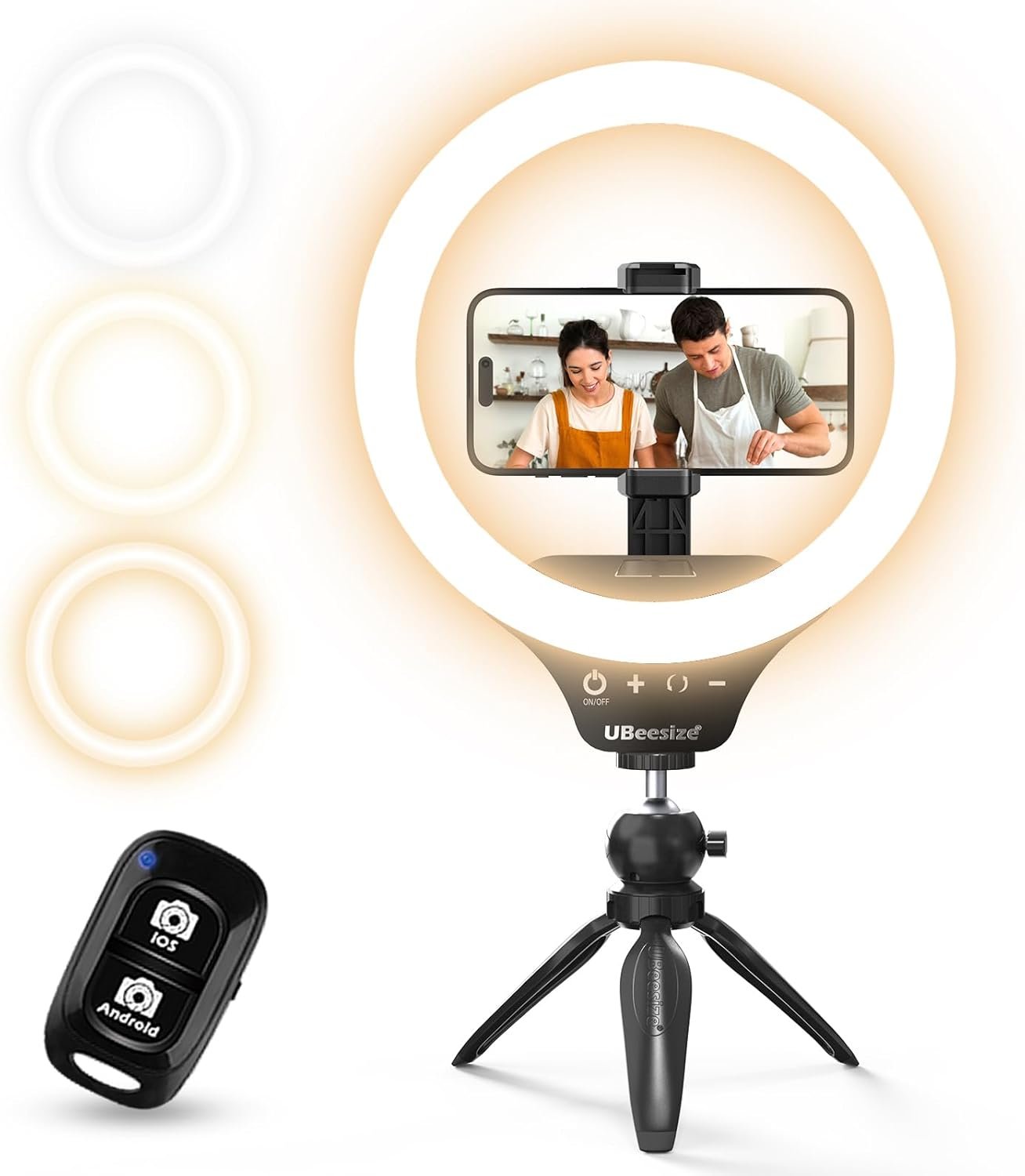 UBeesize 12″ Desk Ring Light with Stand & Phone Holder – Adjustable Studio Light for Photography，Zoom Meetings, YouTube, TikTok, Live Streaming