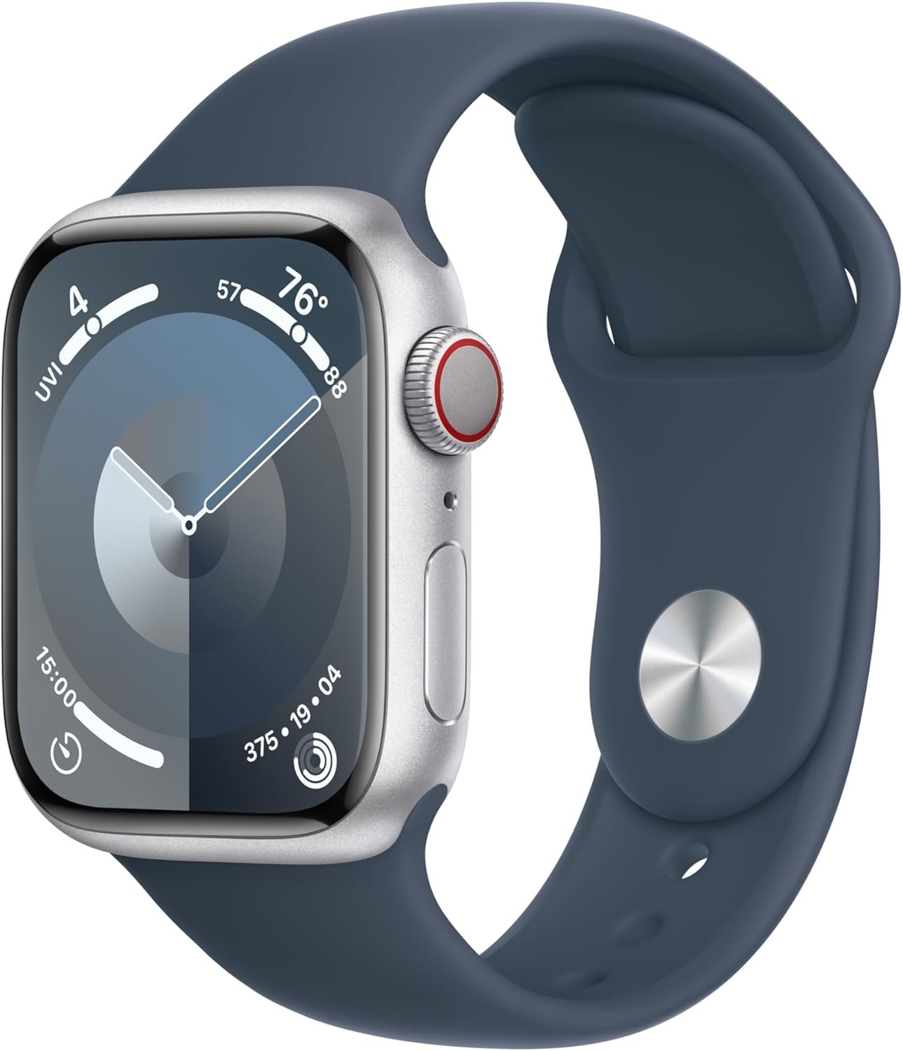 Apple Watch Series 9 [GPS + Cellular, 41mm] – Silver Aluminum Case with Storm Blue Sport Band, M/L (Renewed)